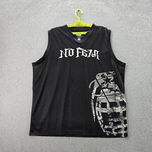 No Fear Men Tank Top 2XL Black Embroidered Grenade Y2K Grunge Logo Jersey
